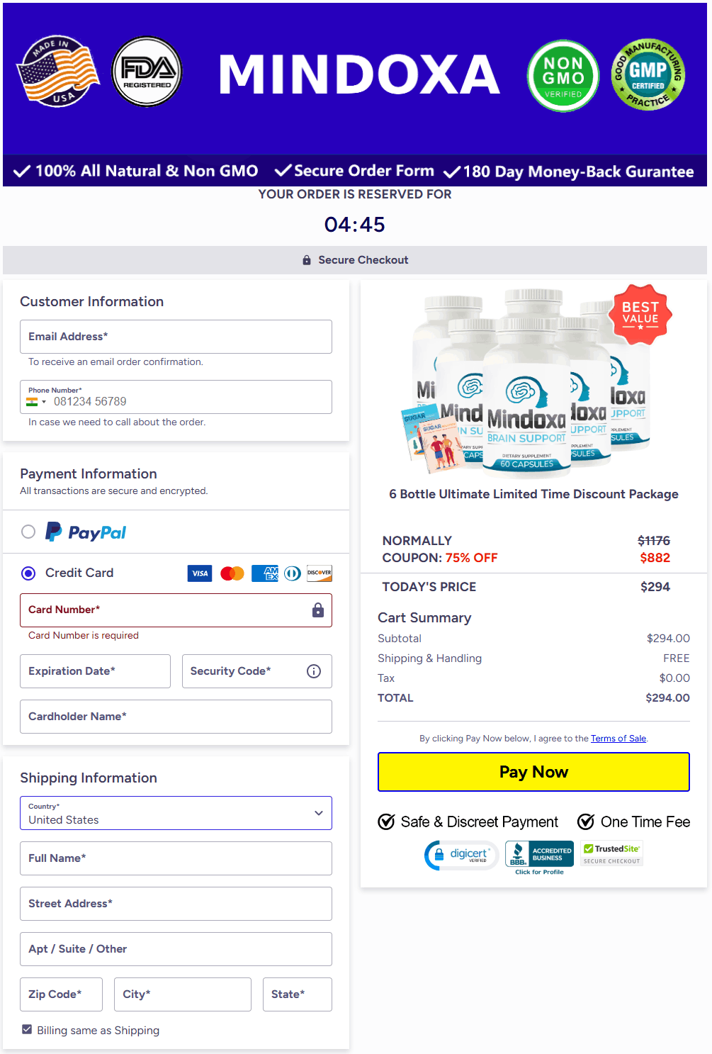Mindoxa Order Page
